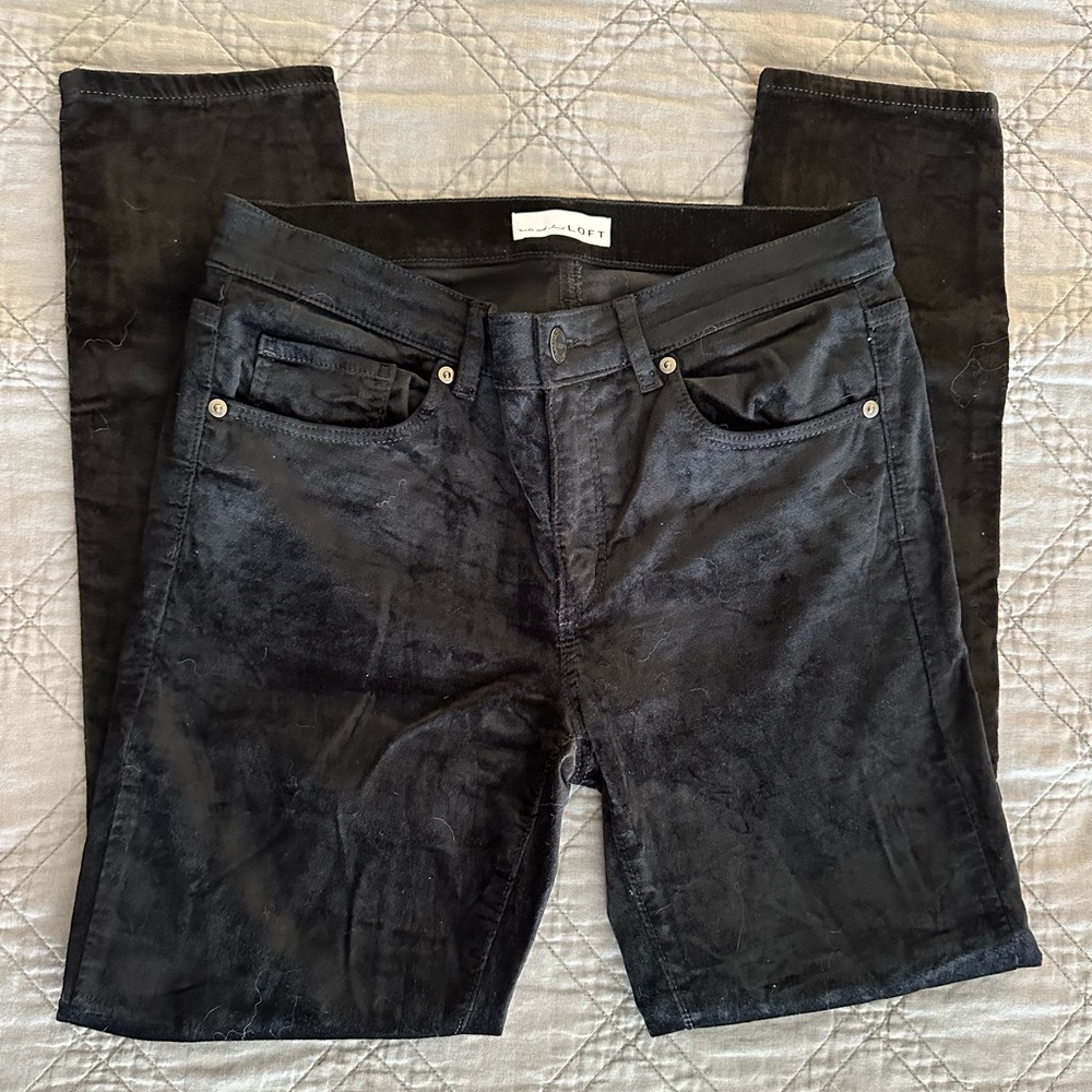 LOFT Black Crushed Velvet Modern Skinny Pants Size 6